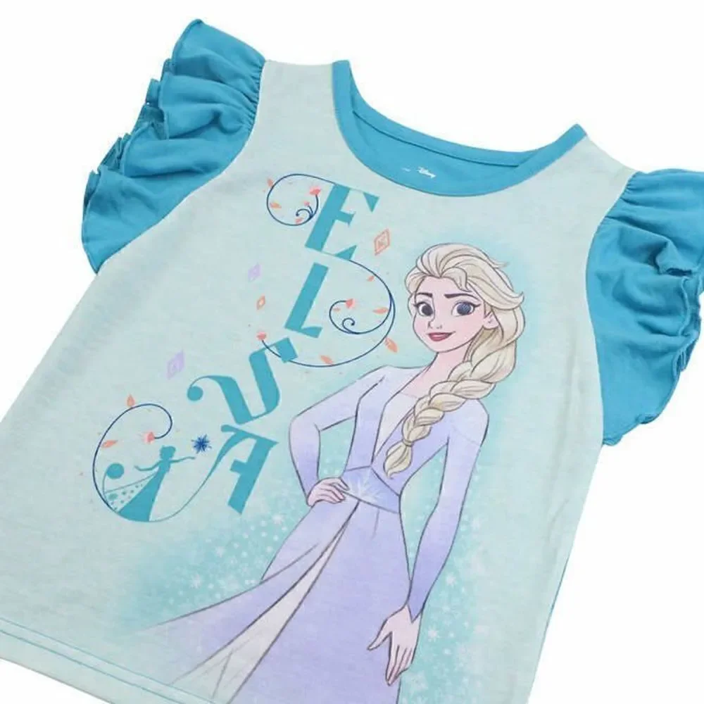 NEW! Frozen Kids' 4PC Cozy PJ Set- 2Short Sleeve Tops, 1Long Pant, 1FleeceShorts - Picture 6 of 11